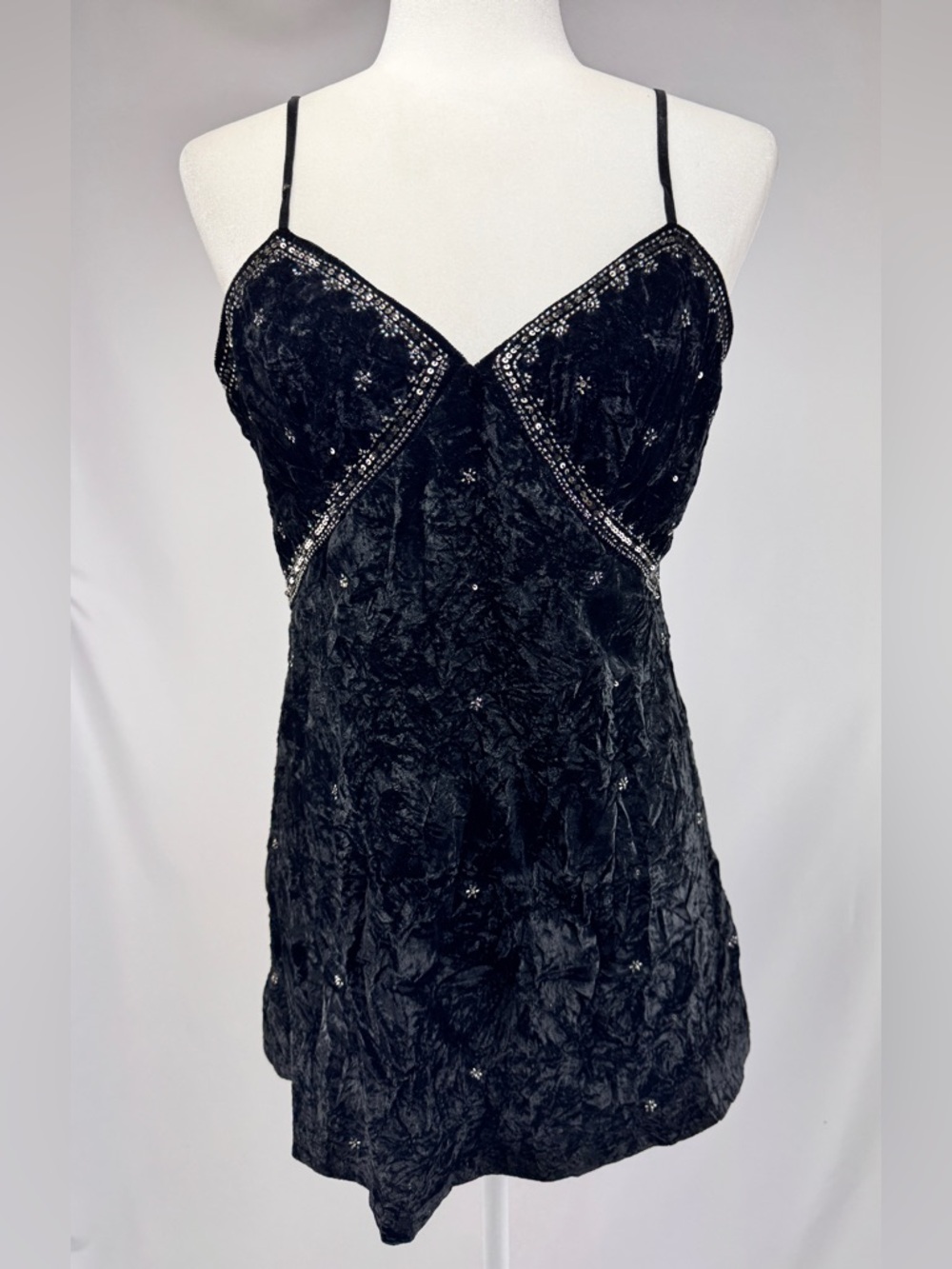 Stradivarius Black Velvet Long Cami Top Spaghetti Strap Size M NWT